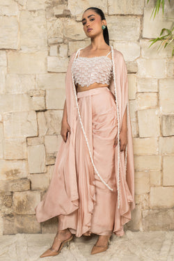 Dust rose cape with embroided blouse  with skirt