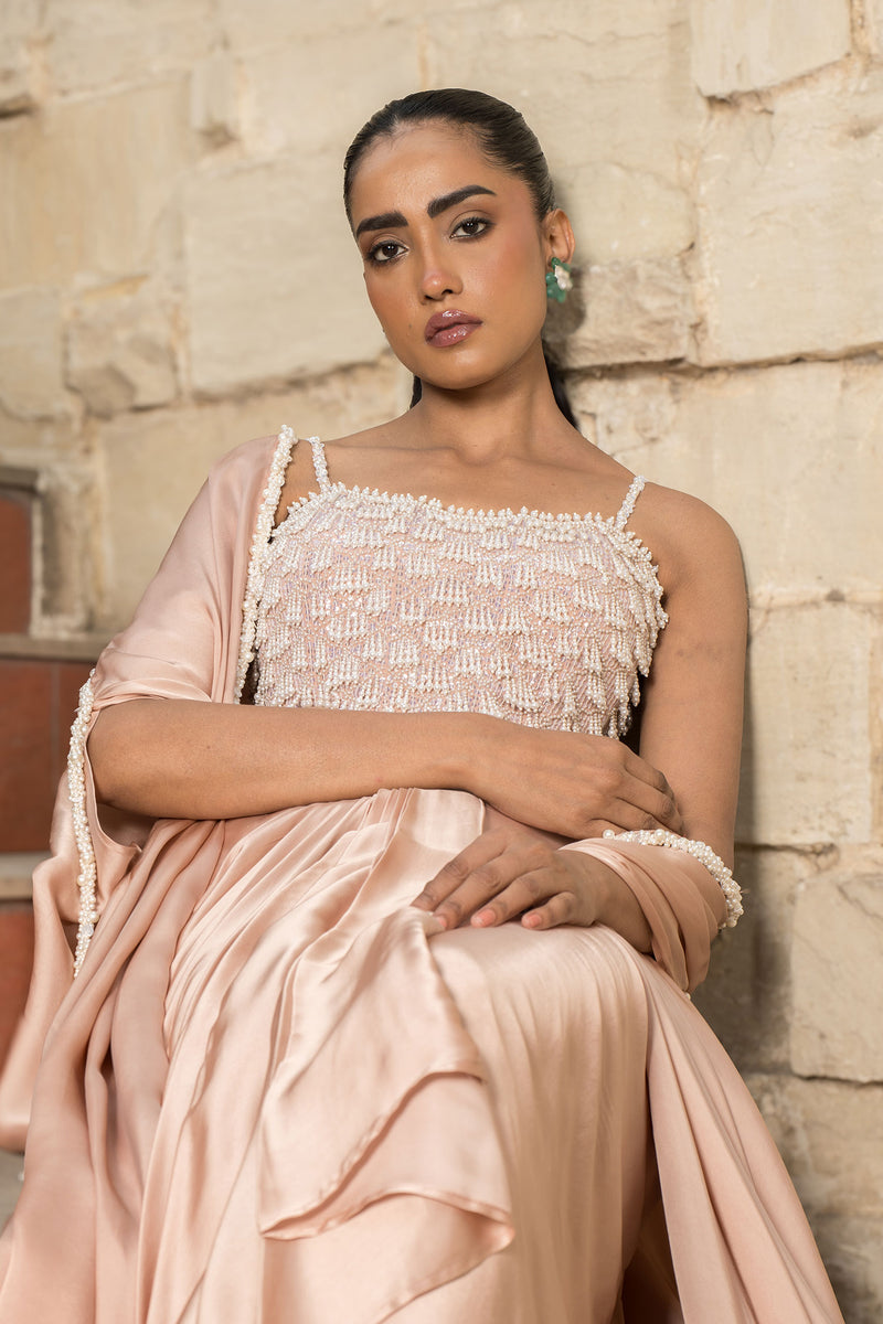 Dust rose cape with embroided blouse  with skirt