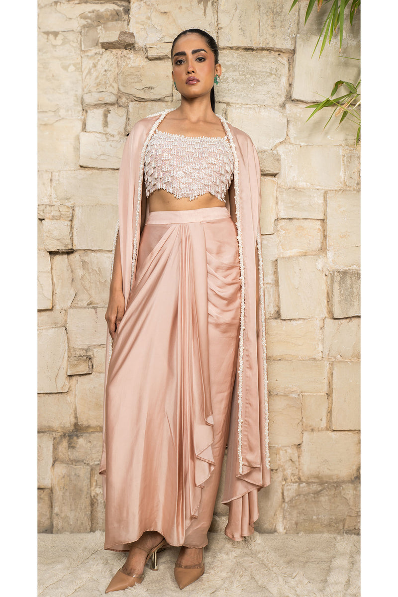 Dust rose cape with embroided blouse  with skirt