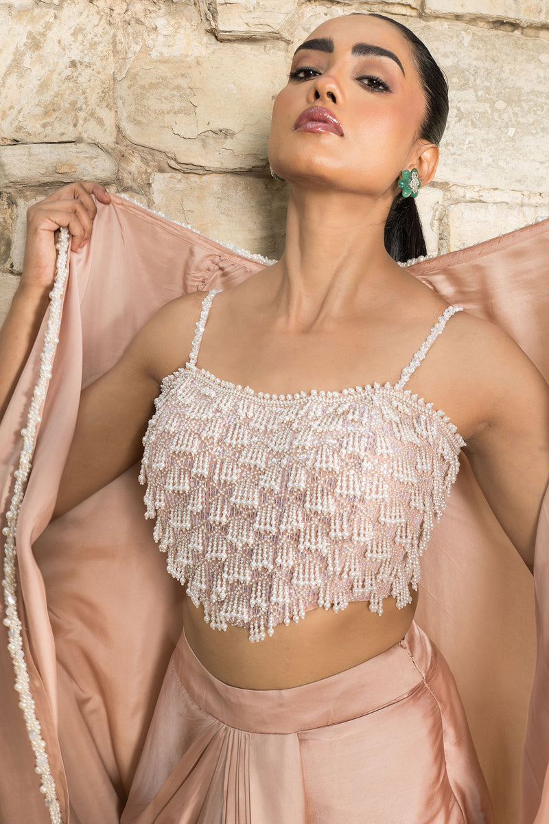 Dust rose cape with embroided blouse  with skirt