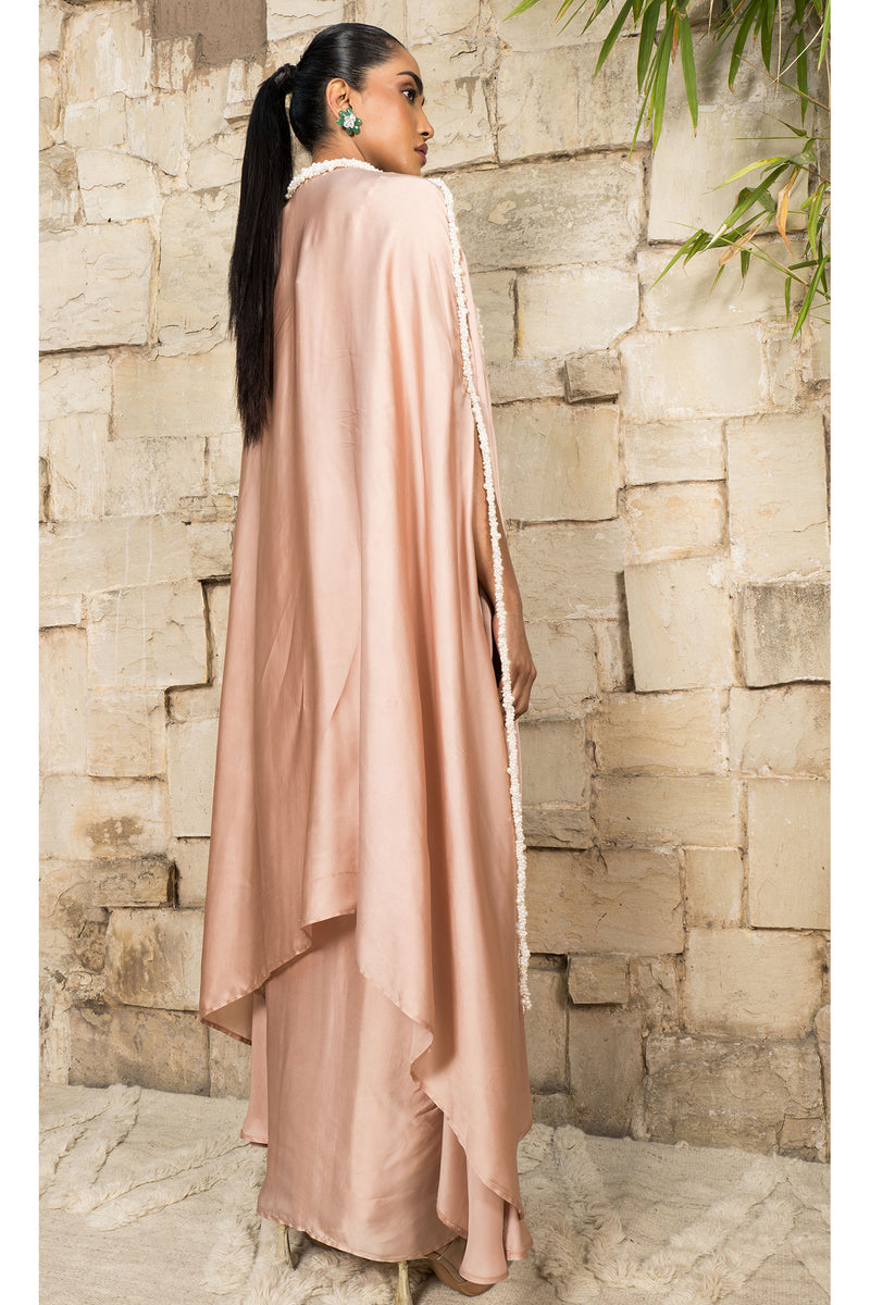 Dust rose cape with embroided blouse  with skirt
