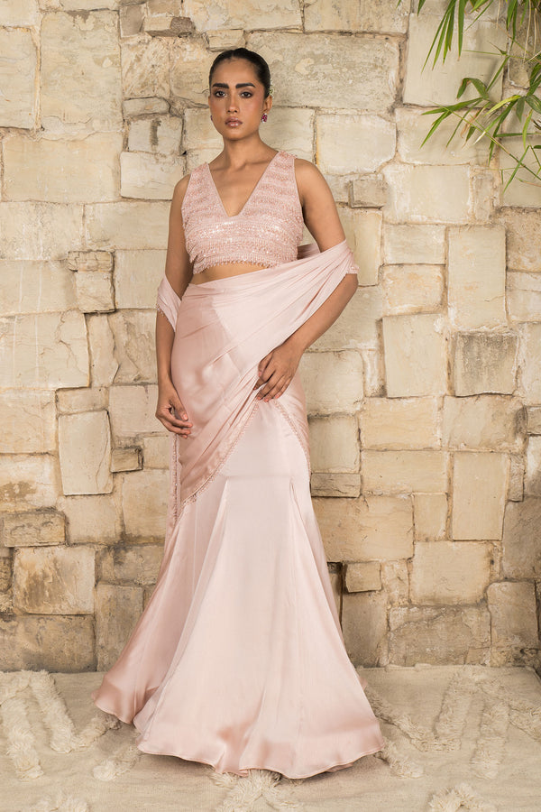 BLUSH PINK EMBROIDED BLOUSE WITH  SAREE