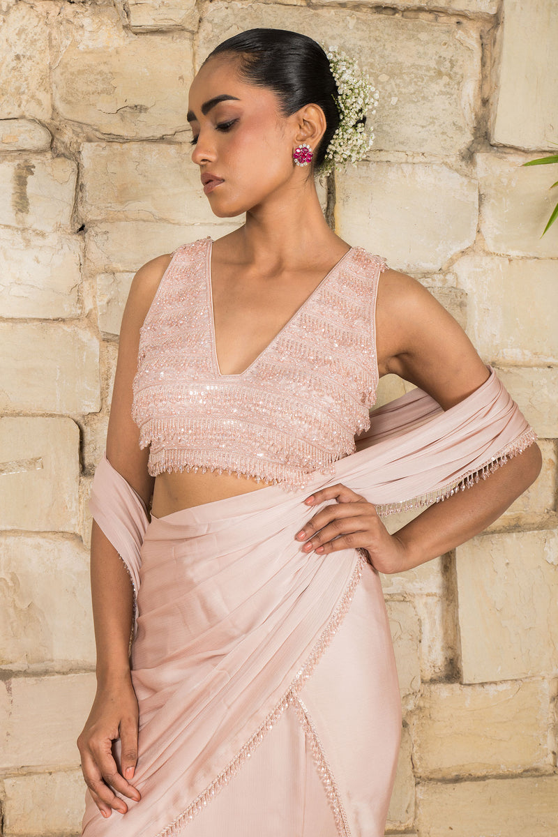 BLUSH PINK EMBROIDED BLOUSE WITH  SAREE