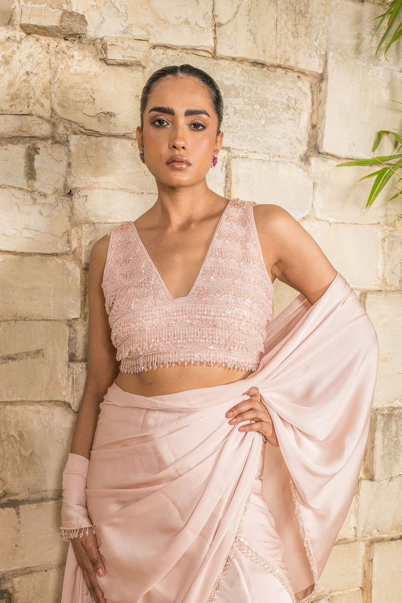 BLUSH PINK EMBROIDED BLOUSE WITH  SAREE