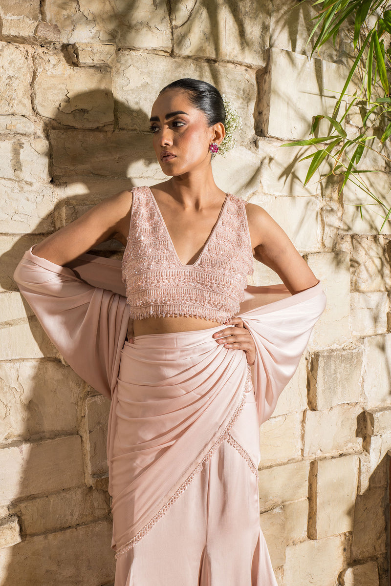 BLUSH PINK EMBROIDED BLOUSE WITH  SAREE