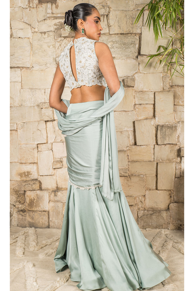 GRAYISH BLUE SAREE SET
