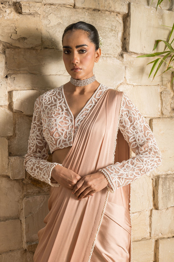DUST ROSE PRE STITCHED SAREE SET