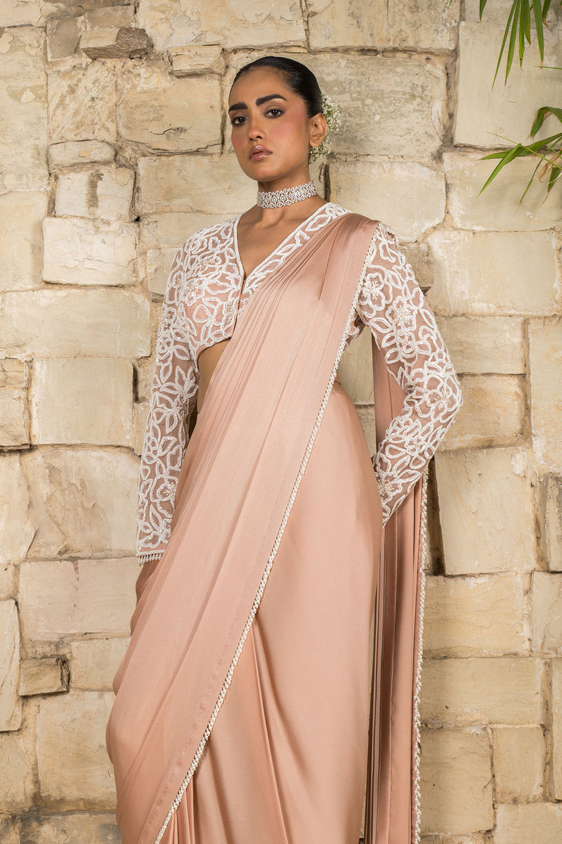 DUST ROSE PRE STITCHED SAREE SET