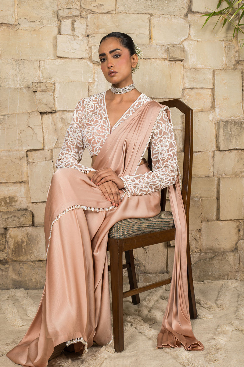 DUST ROSE PRE STITCHED SAREE SET