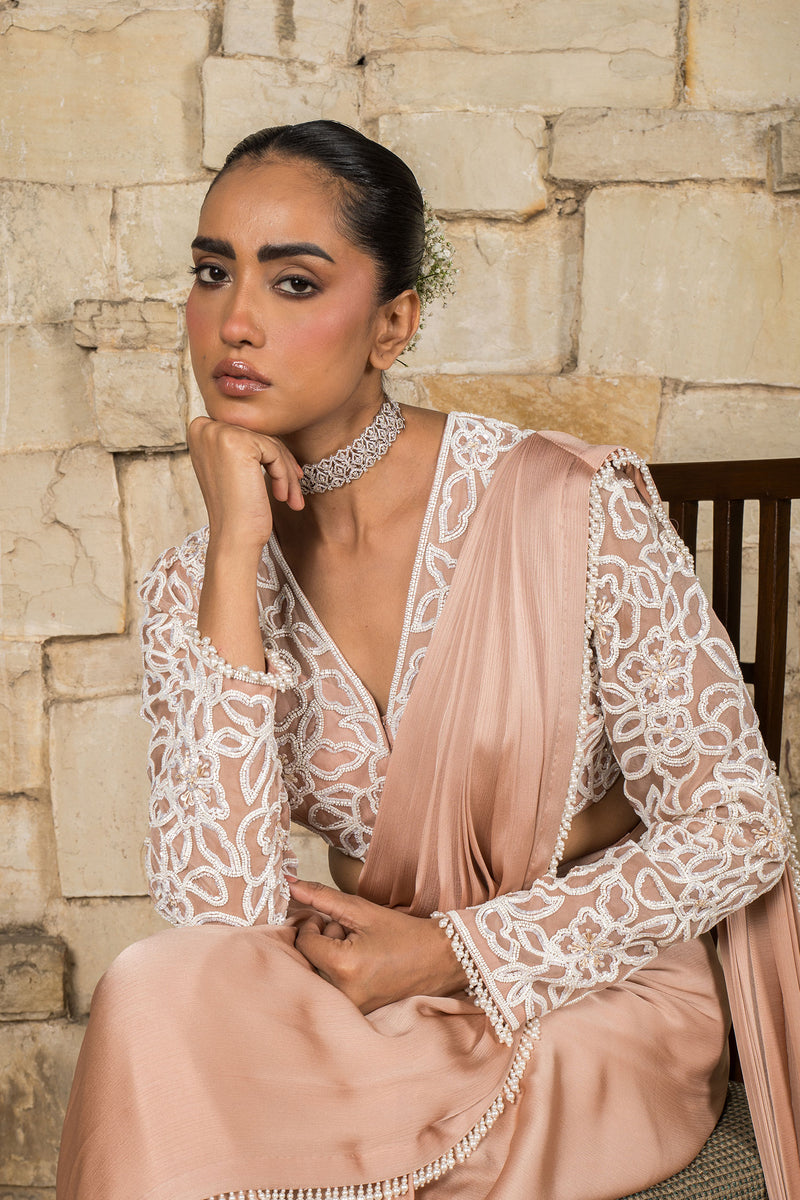 DUST ROSE PRE STITCHED SAREE SET