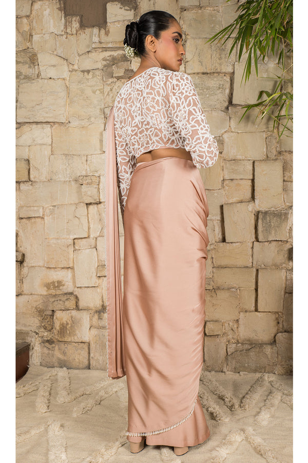 DUST ROSE PRE STITCHED SAREE SET