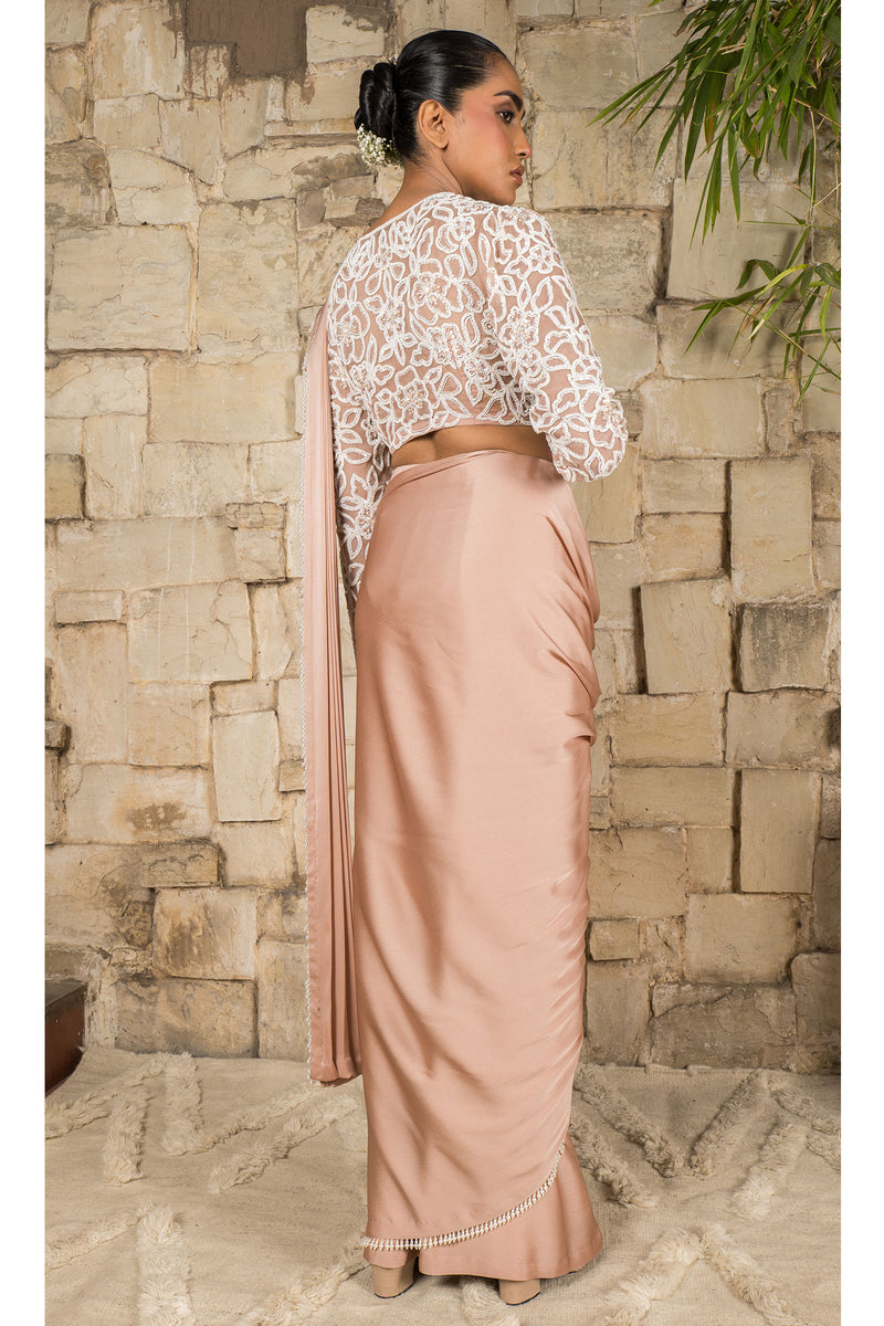 DUST ROSE PRE STITCHED SAREE SET
