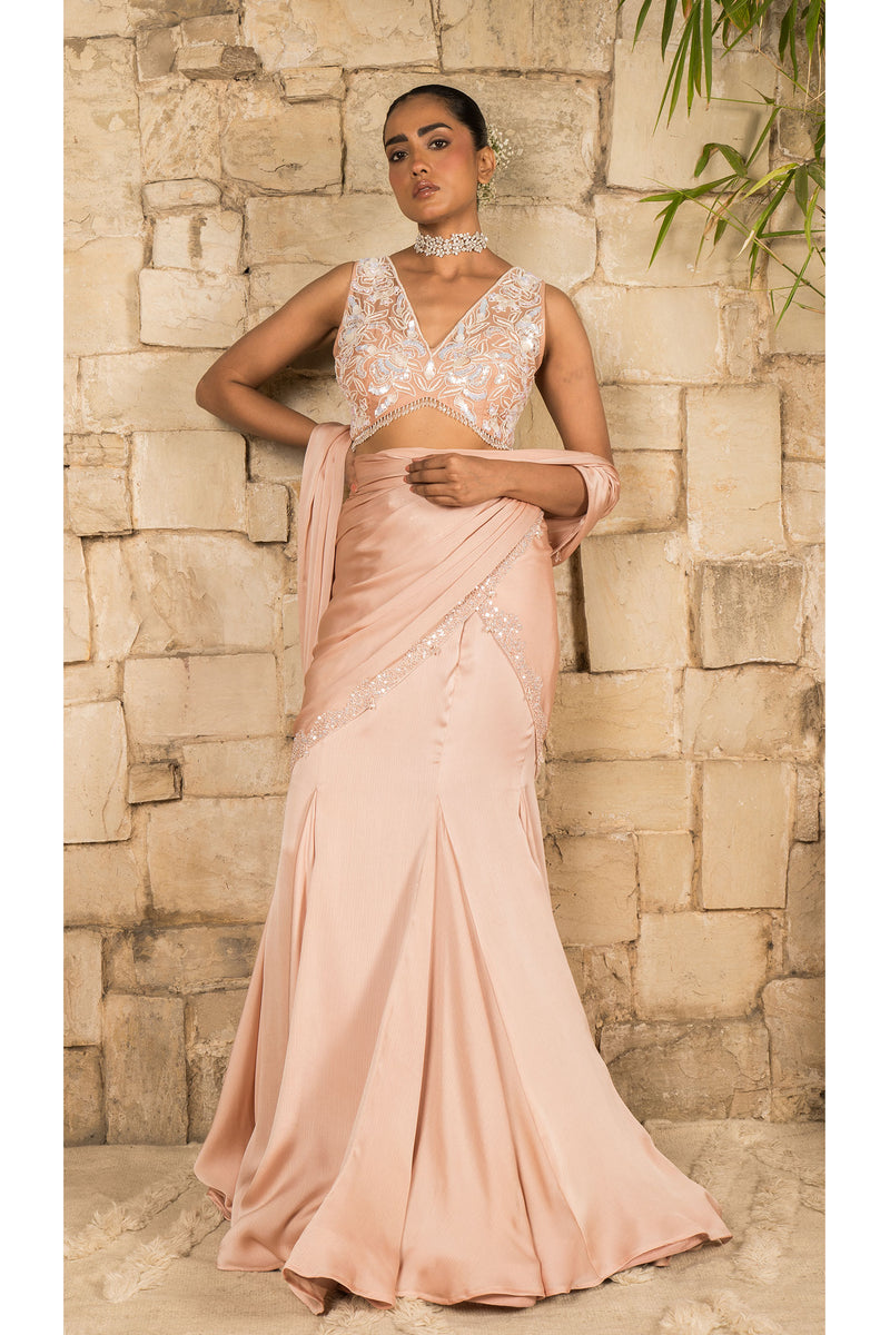 POWDER PEACH SAREE SET