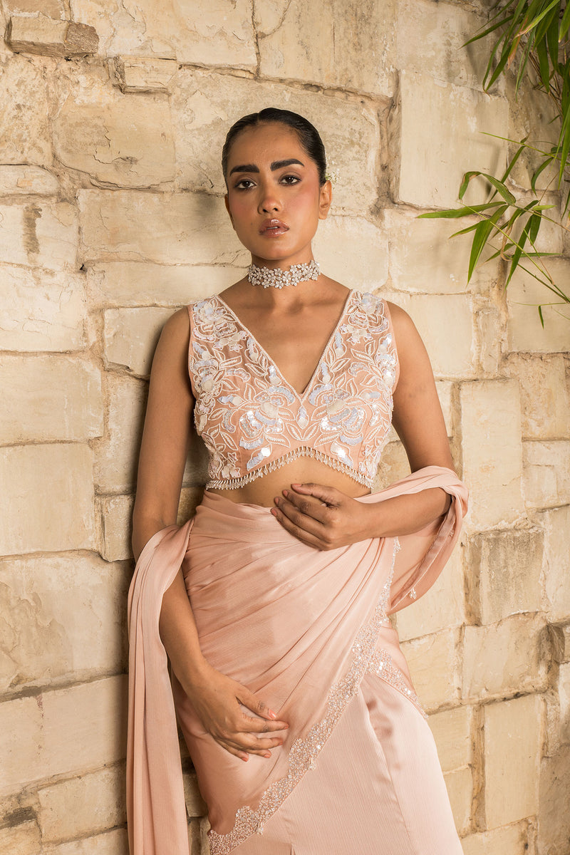 POWDER PEACH SAREE SET