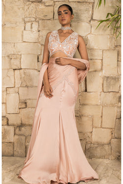 POWDER PEACH SAREE SET