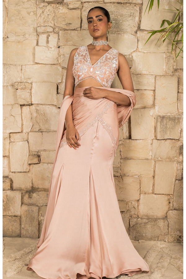 POWDER PEACH SAREE SET