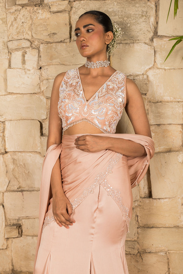 POWDER PEACH SAREE SET