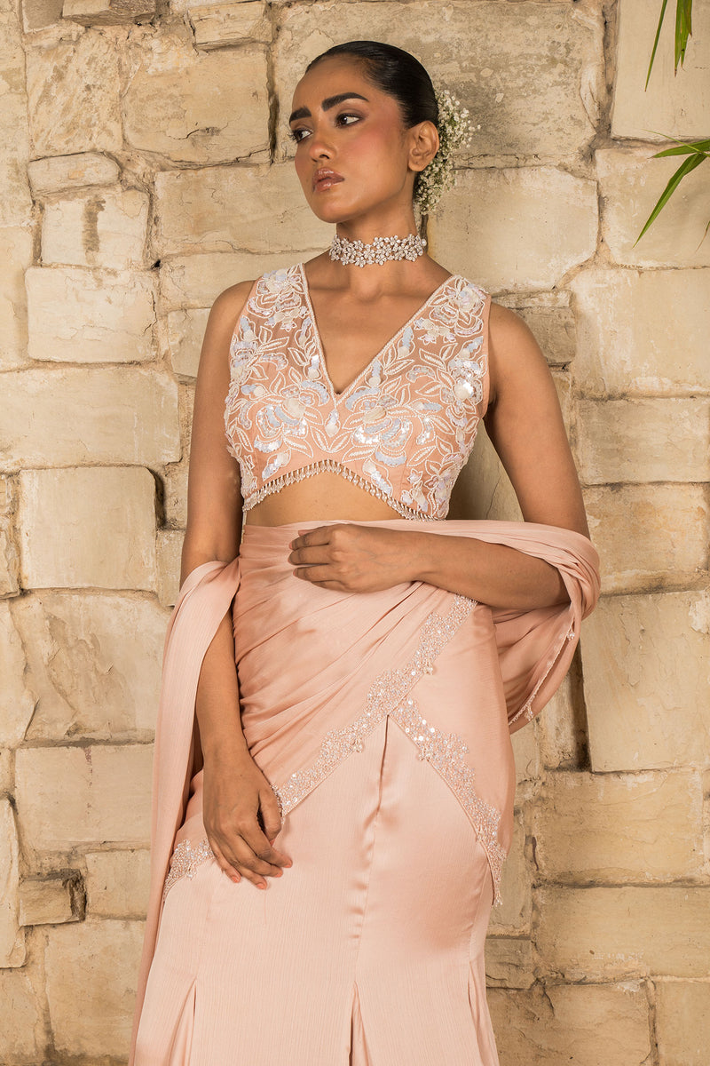 POWDER PEACH SAREE SET