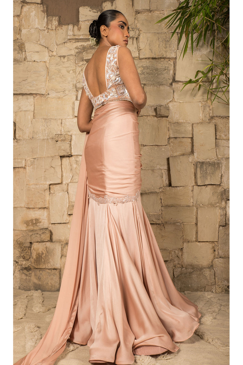 POWDER PEACH SAREE SET
