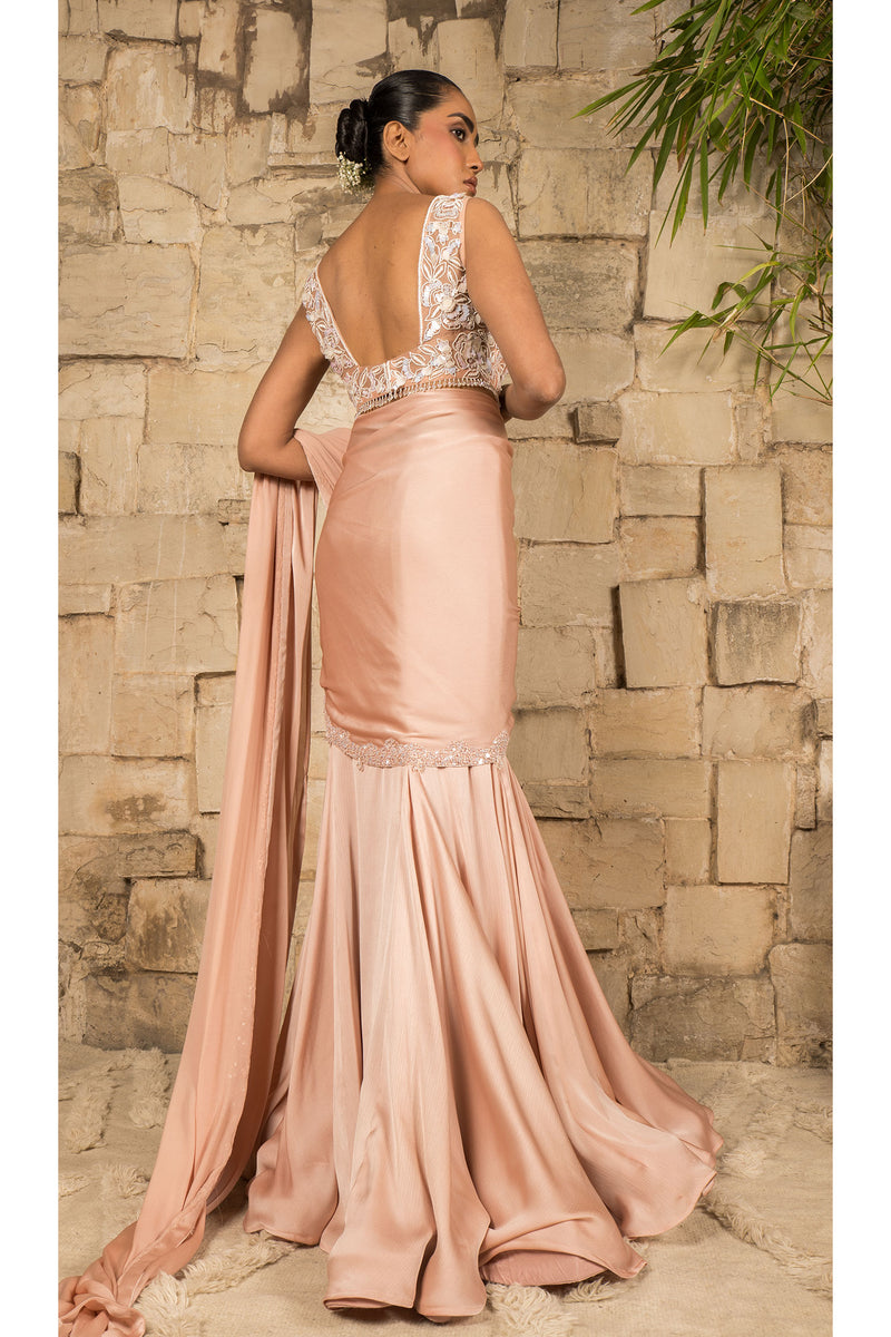 POWDER PEACH SAREE SET